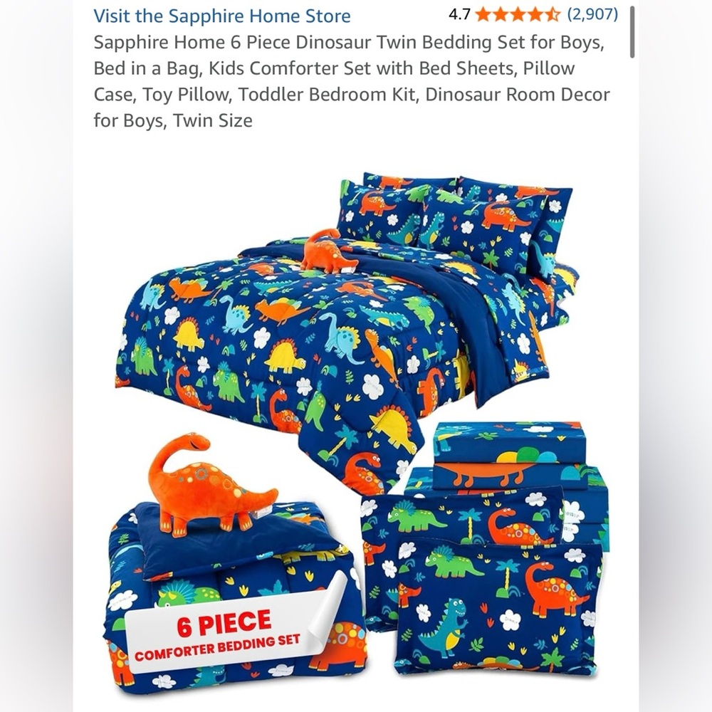 Dinosaur Twin Bedding Set - NINE pieces